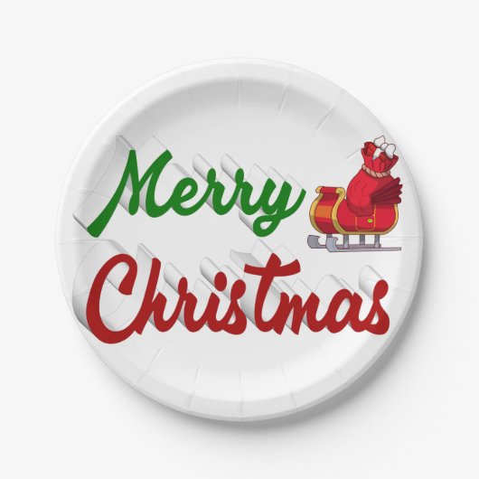 メリークリスマスサンタレー赤い緑のスクリプト ペーパープレート (正面)