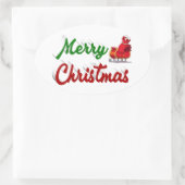 メリークリスマスサンタレー赤い緑のスクリプト 楕円形シール (バッグ)