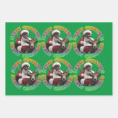 メリークリスマスサンタ乗馬トナカイ赤グリーン ラッピングペーパーシート (正面2)