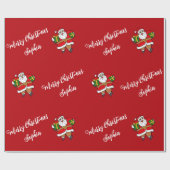 メリークリスマスサンタ名前をカスタムする パーソナライズされた ラッピングペーパー (フラット)