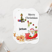 メリークリスマスサンタ小妖精や小人サンタフラットグリーティングカード カード (正面/裏面インサイチュ)