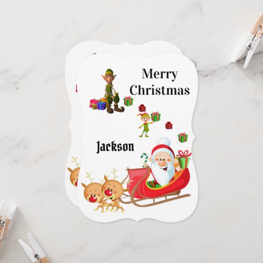 メリークリスマスサンタ小妖精や小人サンタフラットグリーティングカード カード (正面/裏面インサイチュ)