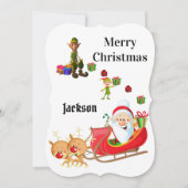 メリークリスマスサンタ小妖精や小人サンタフラットグリーティングカード カード (正面)