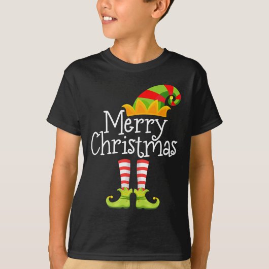 メリークリスマスサンタ小妖精や小人スクワッドトナカイおもしろいXma Tシャツ (正面)