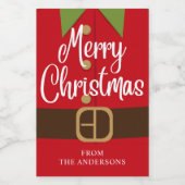 メリークリスマスサンタ小妖精や小人スパーソナライズされたーツ名 ワインラベル (シングルラベル)