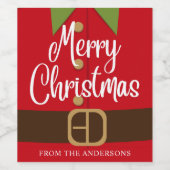 メリークリスマスサンタ小妖精や小人スーツパーソナライズされた ワインラベル (シングルラベル)