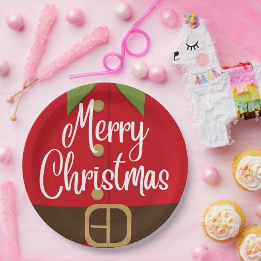 メリークリスマスサンタ小妖精や小人スーツ ペーパープレート (パーティー)