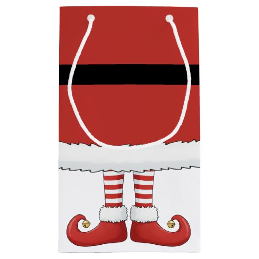 メリークリスマスサンタ小妖精や小人ホリデイレッド スモールペーパーバッグ (裏面)