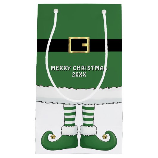 メリークリスマスサンタ小妖精や小人ホリデーグリーン スモールペーパーバッグ (正面)