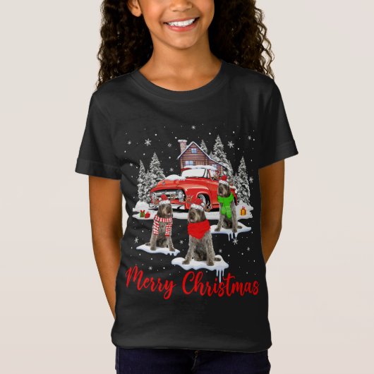 メリークリスマスサンタ金髪ポインティンググリフォン Tシャツ (正面)