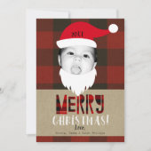 メリークリスマスサンタ顔かわいいフォトホリデー 招待状 (正面)