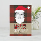 メリークリスマスサンタ顔かわいいフォトホリデー 招待状 (スタンド正面)