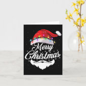 メリークリスマスサンタ顔とレッドハット照明Xma カード (黄色い花)