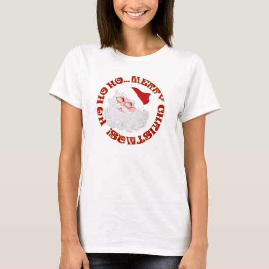 メリークリスマスサンタ顔レディースTシャツ Tシャツ (正面)