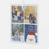 メリークリスマスサンタ&かわいい家族の写真コラージュ ガラスオーナメント (正面左)