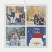 メリークリスマスサンタ&かわいい家族の写真コラージュ ガラスオーナメント (正面)