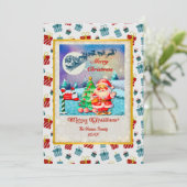 メリークリスマスサンタ、そり、トナカイ、スノーフレーク シーズンカード (スタンド正面)