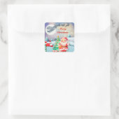 メリークリスマスサンタ、そり、トナカイ、スノーフレーク スクエアシール (バッグ)