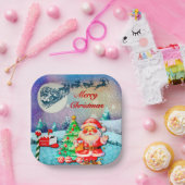 メリークリスマスサンタ、そり、トナカイ、スノーフレーク ペーパープレート (パーティー)