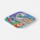 メリークリスマスサンタ、そり、トナカイ、スノーフレーク ペーパープレート (傾斜あり)