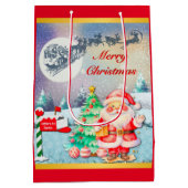 メリークリスマスサンタ、そり、トナカイ、スノーフレーク ミディアムペーパーバッグ (裏面)