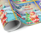メリークリスマスサンタ、そり、トナカイ、スノーフレーク ラッピングペーパー (ロールコーナー)