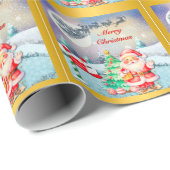 メリークリスマスサンタ、そり、トナカイ、スノーフレーク ラッピングペーパー (ロールコーナー)