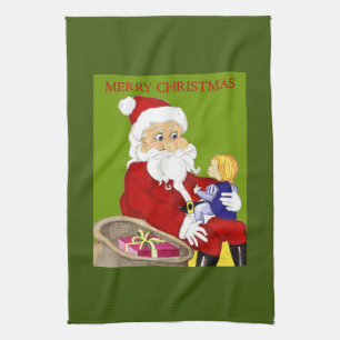 メリークリスマスサンタ&チャイルドキッチンタオル キッチンタオル