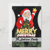 メリークリスマスサンタ&ツリーファミリーホリデーカード シーズンカード (正面)