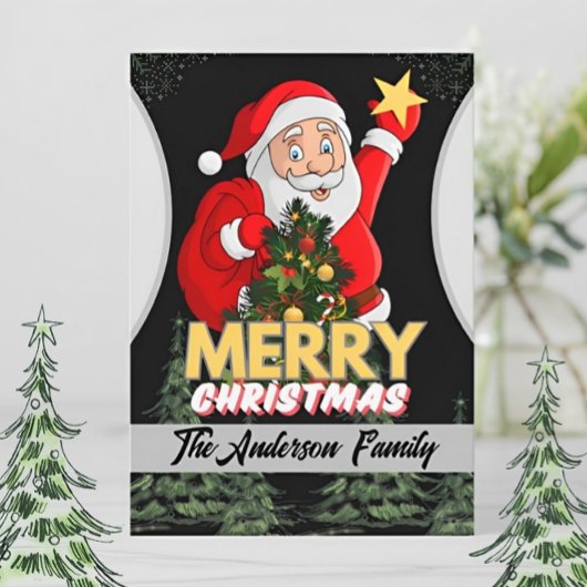 メリークリスマスサンタ&ツリーファミリーホリデーカード シーズンカード