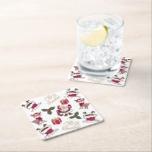 メリークリスマスサンタ・トナカイのギフトホリー スクエアペーパーコースター (インサイチュ)