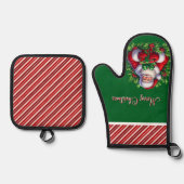 メリークリスマスサンタ 鍋つかみ&鍋敷きセット (正面)