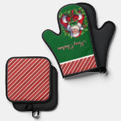 メリークリスマスサンタ 鍋つかみ&鍋敷きセット (正面/裏面)