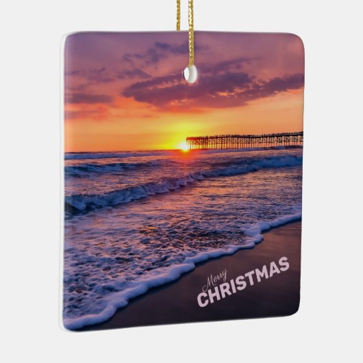 メリークリスマスサンディエゴビーチピアサンセット セラミックオーナメント (右)