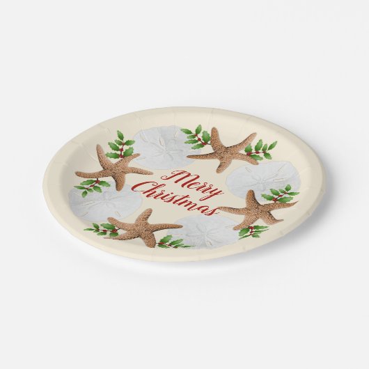 メリークリスマスサンドドルクリスマスリース ペーパープレート (アングル)