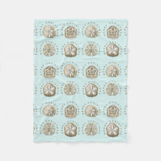 メリークリスマスサンドドルターコイズパターン フリースブランケット (正面)