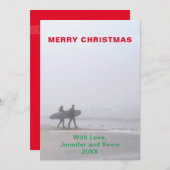 メリークリスマスサーフィンカップル写真ホリデーカード (正面/裏面)