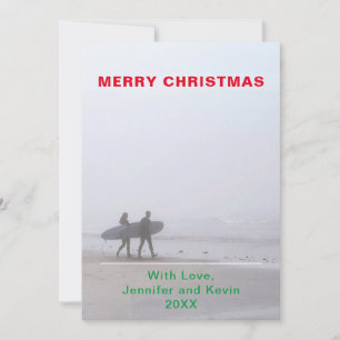 メリークリスマスサーフィンカップル写真ホリデーカード