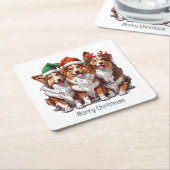 メリークリスマスシェットランドシェプドッグ スクエアペーパーコースター (アングル)