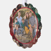 メリークリスマスシェードオブグリーンとレッズテンプレート オーナメントカード (左)