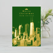 メリークリスマスシカゴグリーンフォイルフォトカード 箔シーズンカード (立ち正面)