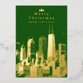 メリークリスマスシカゴグリーンフォイルホリデーカード 箔シーズンカード (正面)