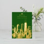 メリークリスマスシカゴグリーンフォイルポストカード 箔シーズンポストカード (立ち正面)