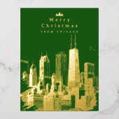 メリークリスマスシカゴグリーンフォイルポストカード 箔シーズンポストカード (正面)