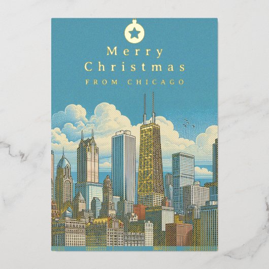メリークリスマスシカゴスカイラインホリデーフォイルカード 箔シーズンカード (正面)