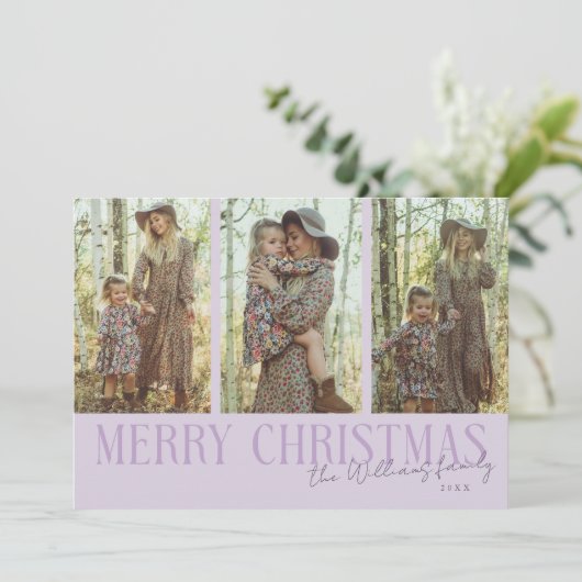 メリークリスマスシグネチャー数々のフォトパープル シーズンカード (スタンド正面)