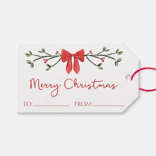 メリークリスマスシックなコケットレッドボウパーソナライズされた ギフトタグ (正面(横))