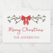 メリークリスマスシックなコケットレッドボウパーソナライズされた スパークリングワインラベル (シングルラベル)