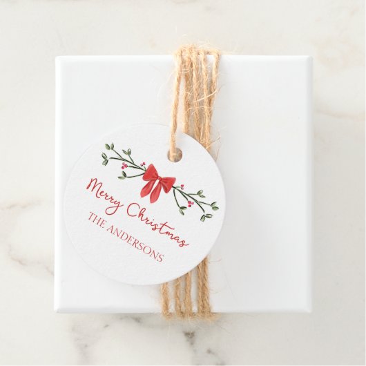 メリークリスマスシックなコケットレッドボウパーソナライズされた フェイバータグ