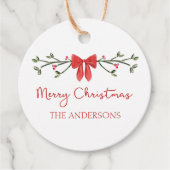 メリークリスマスシックなコケットレッドボウパーソナライズされた フェイバータグ (正面)